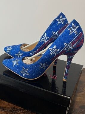 Ami Clubwear Stilletto Patriotic, Red, White & Blue High Heel Shoes Size 8 NWT